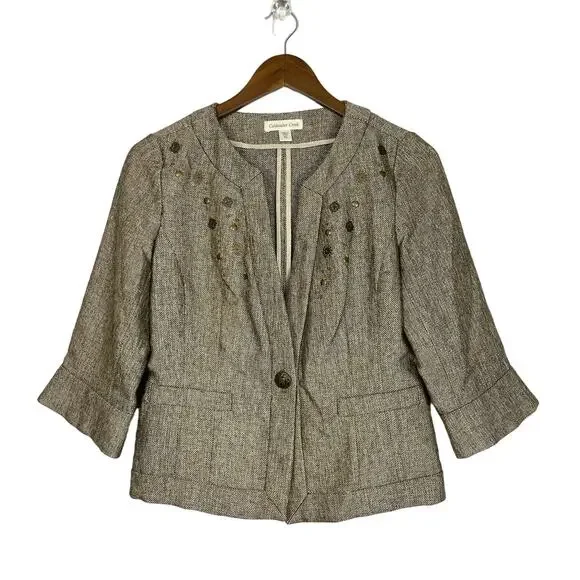 Coldwater Creek | Brown Textured Tweed Embellished Layering Career Jacket - Picture 1 of 9